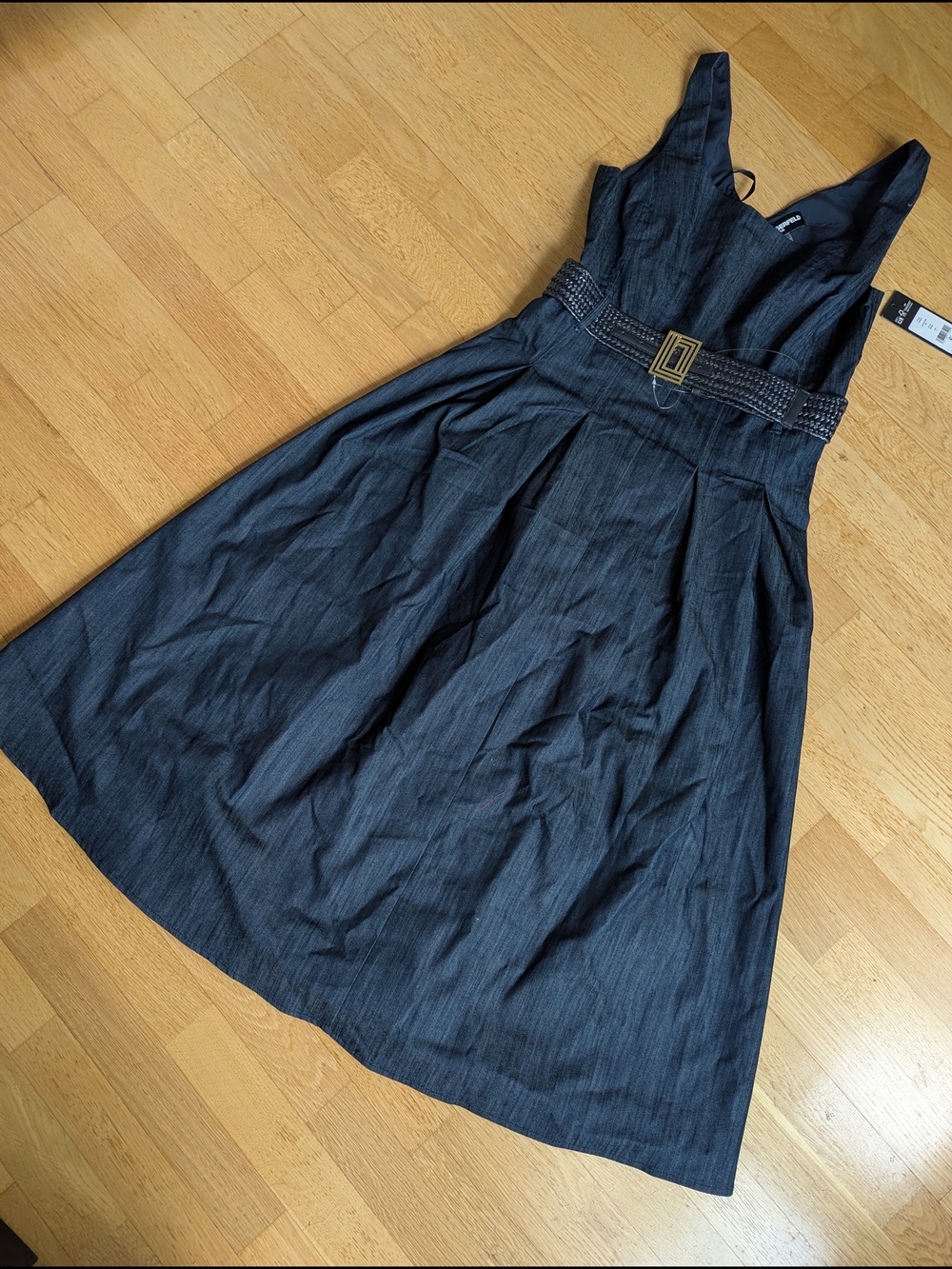 Karl Lagerfeld Navy Sleeveless Belted Midi Dress